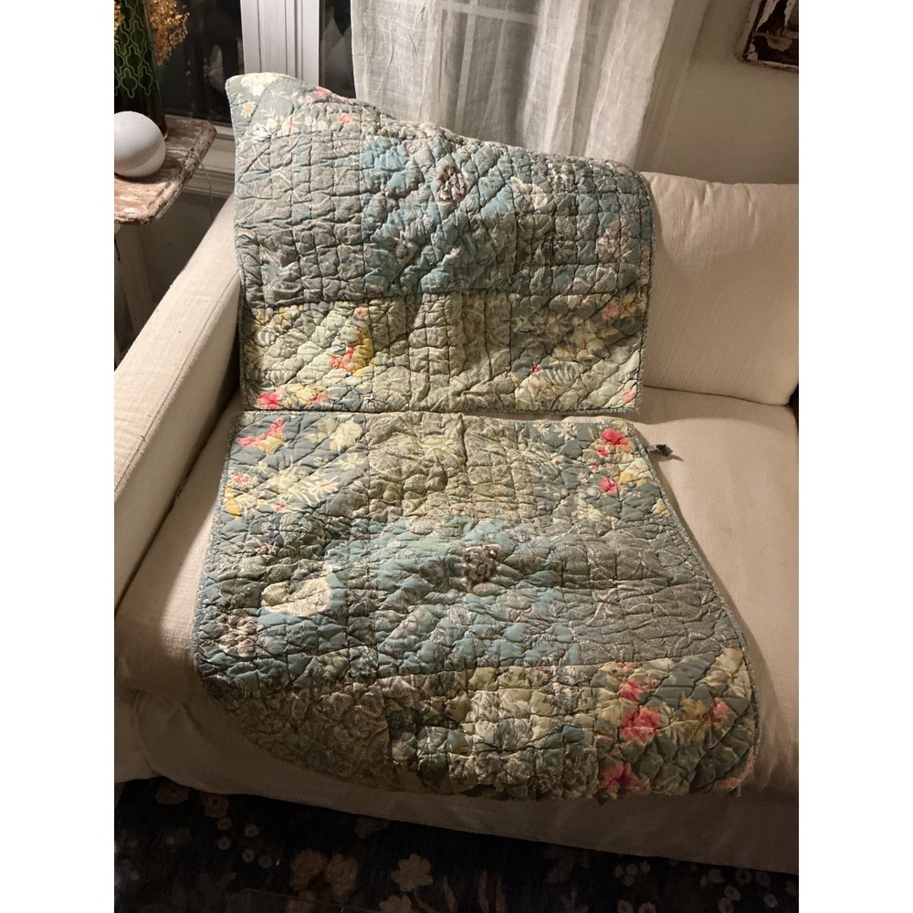 Set Pottery Barn Outlet Quilted Patchwork Pillow Euro Sham Blue Floral Paisley